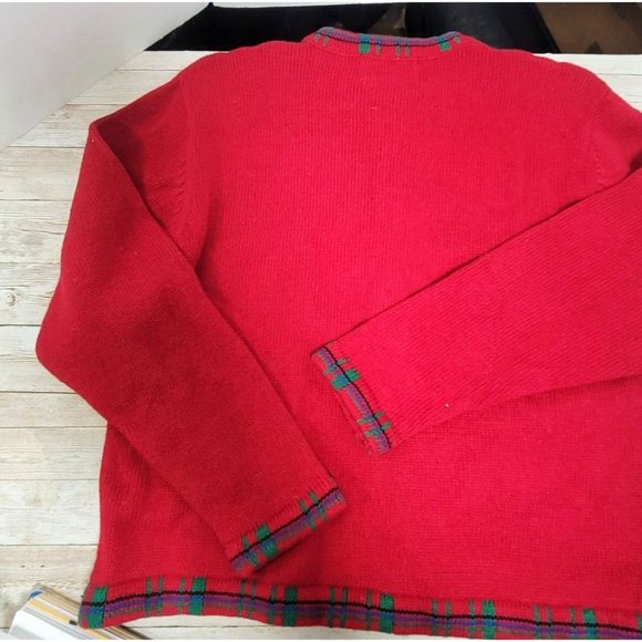 Vtg 90s Womens Petite M Christmas Scottish Terrier Dog Knit Cardigan Sweater Red - Picture 16 of 16